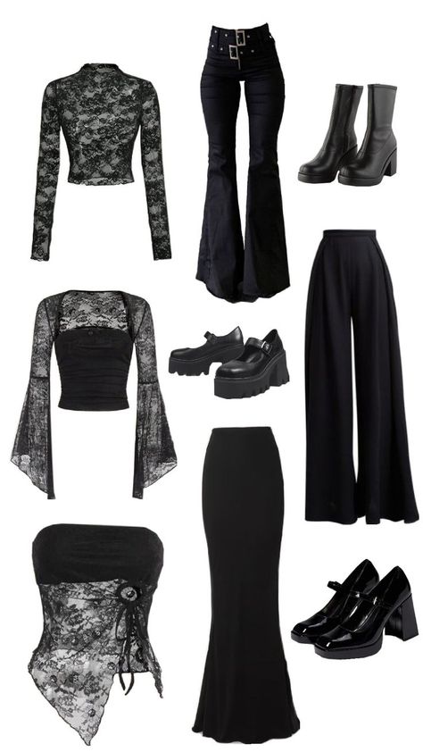 #outfits #blackfits #gothic #shoes #tops #lace #aesthetic Goth Outfit Halloween, Grunge Gothic Outfits, Everyday Gothic Outfits, Gothic Inspo Outfits, Whimsigoth Basics, Gothic Birthday Outfit, Goth Basics Outfit, Gothic Concert Outfit, Lace Top Outfit Aesthetic