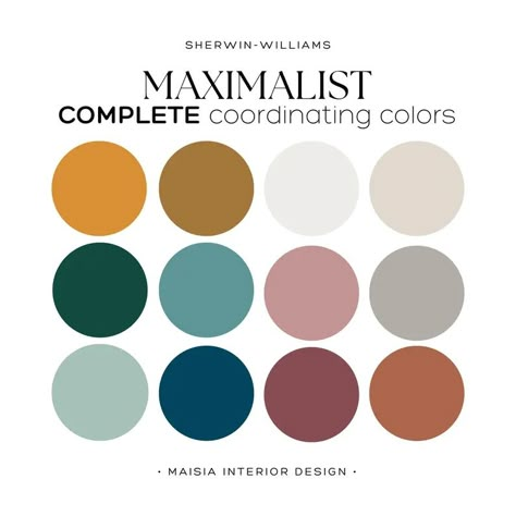 Sherwin Williams Paint Swatches, Colorful Interior Paint Schemes, Maximalist Decor Color Palette, Colors That Brighten A Room, Modern Eclectic Color Palette, Maximalist Paint Colors, Bold Paint Colors For Home, Eclectic Paint Colors, Eclectic Color Scheme