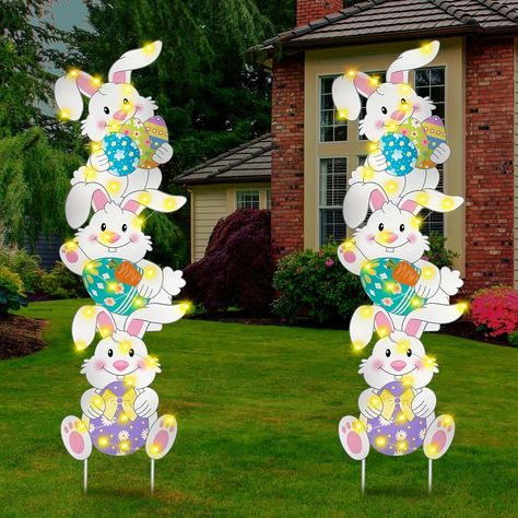 Easter Outdoor, White String Lights, Decorative Garden Stakes, Funny Easter, Easter Bunny Decorations, Easter Decorations Outdoor, Easter Humor, Corrugated Plastic, Spring Party