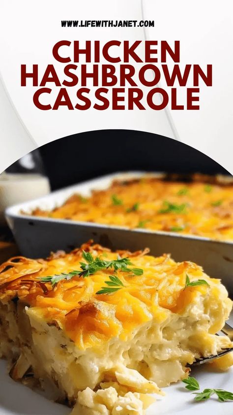 A perfect blend of crispy hashbrowns and tender chicken topped with melted cheese. The ultimate comfort food for any day! Appetizers As A Meal, Delicious Casserole Recipes, Cozy Casseroles, Chicken Hashbrown Casserole, Cracker Barrel Hashbrown, Cracker Barrel Hashbrown Casserole, Meal Train, Cheesy Hashbrown Casserole, Brown Chicken