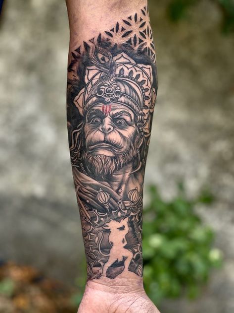 Lord hanuman tattoo. | Hanuman tattoo, Tattoos, Cover tattoo Hanuman Ji Tattoo Design On Hand, Hanuman Tattoo Stencil, Bajrangbali Tattoo Design, Shree Ram Tattoo For Men, Full Forearm Tattoo Men, Tattoos For Guys Wrist, Lord Hanuman Tattoo Design, Hindu God Tattoo, Bajrangbali Tattoo