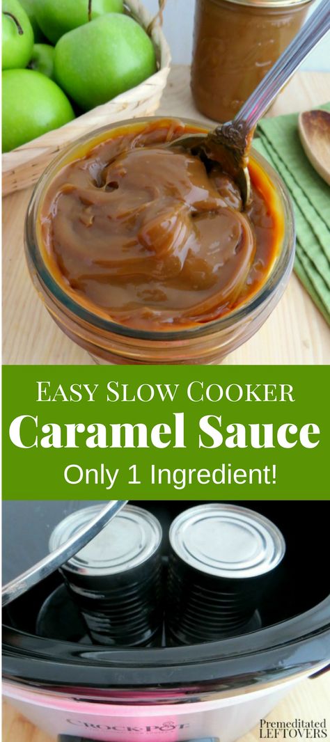 Easy One Ingredient Crock-Pot Caramel Sauce Recipe - Here are directions for making caramel sauce in a slow cooker using a can of sweetened condensed milk. Caramel Sauces, Slow Cooker Caramel, Caramel From Condensed Milk, Making Caramel, Crockpot Desserts, Caramel Sauce Recipe, Salted Caramels, Sweet Sauces, Sweet Condensed Milk