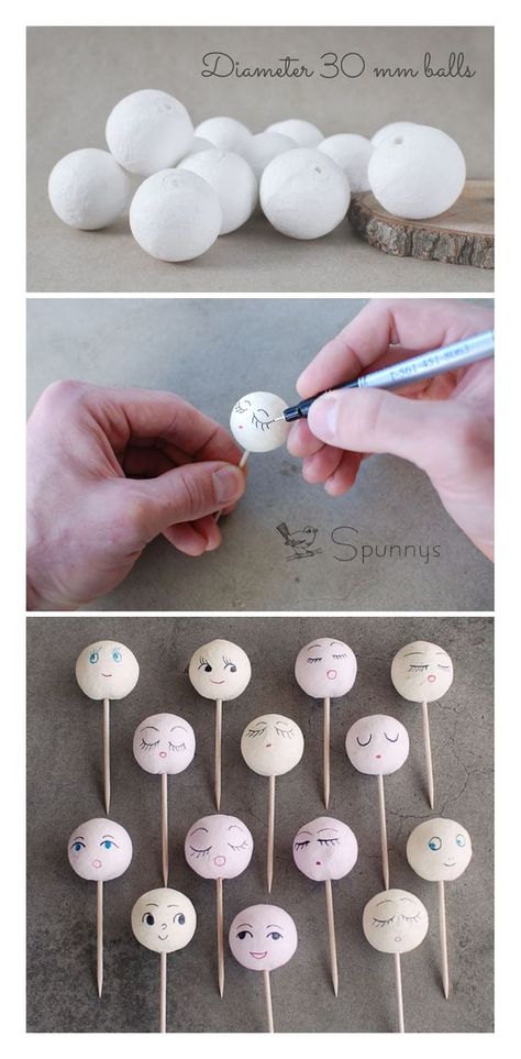 Angel Faces For Crafts, Spun Cotton Christmas Ornaments, Doll Faces Diy, Spun Cotton Ornaments Tutorial, Cotton Craft Ideas, Spun Cotton Tutorial, Fairy Faces, Felt Fairies, Spun Cotton Ornaments