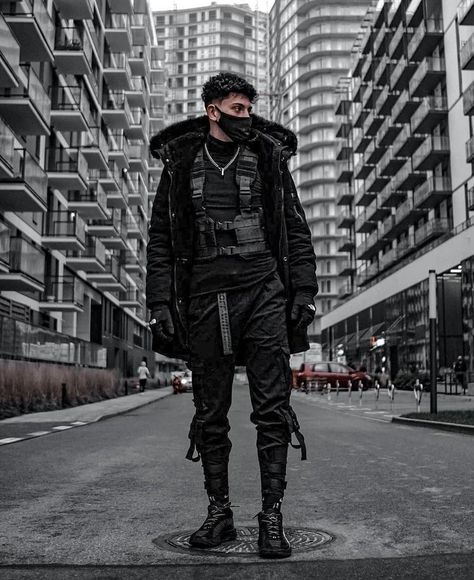 Techwear Hairstyle, Tech Wear Men, Dark Wear Men, Techwear Art, Tech Wear Aesthetic, Men Techwear, Techwear Men, Mens Techwear, Cyberpunk Streetwear