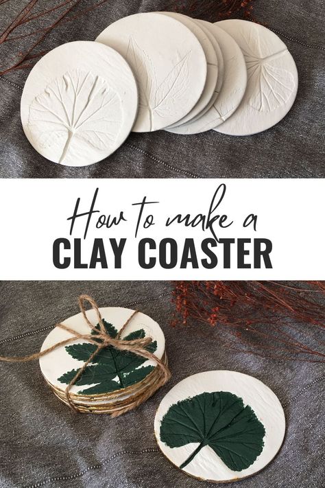 How to Make Botanical-Inspired Air-Dry Clay Coasters Lightweight Clay Ideas, Plant Imprint Clay, Air Dry Clay Botanical, Salt Dough Coasters Diy, Plant Impressions In Clay, Air Dry Clay Projects Mothers Day, Air Dry Clay Faces, Airdryclay Ideas Coaster, Clay Coasters Air Dry