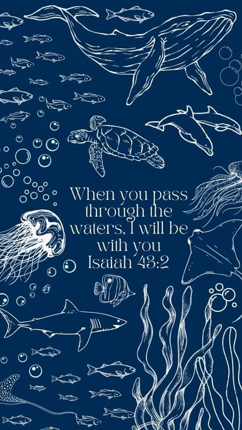 Marine Life Desktop Wallpaper, Coastal Christian Wallpaper, Christian Summer Wallpaper, Ocean Theme Wallpaper, Coastal Background, Prayer Wallpaper, Blue Bible, Ipad Widgets, Isaiah 43 2