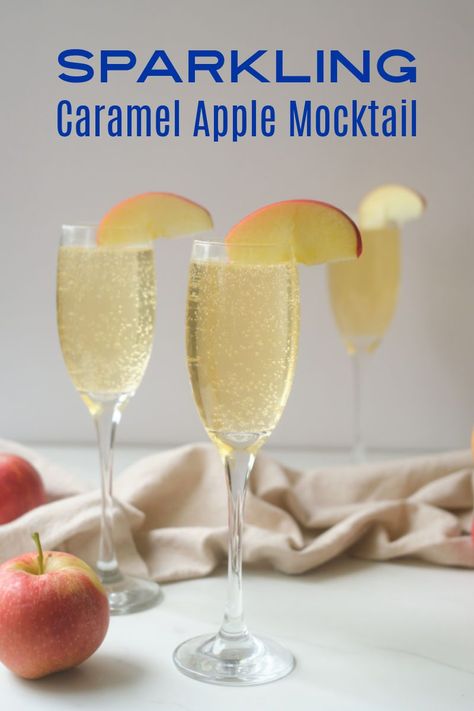 Caramel Apple Mocktail Drink Recipes, Winter Drink Recipes Non Alcoholic, Thanksgiving Mocktail Non Alcoholic, Sparkling Mocktails, Apple Mocktail, Apple Juice Cocktail, Non Alcoholic Champagne, Fall Beverages, Easy Mocktails