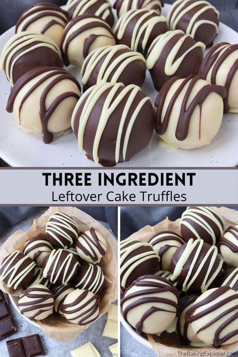 Easy no bake recipe for Three Ingredient Leftover Cake Truffles, perfect for using up leftover cake. They make a delicious treat or gift too! #thebakingexplorer #leftovercake #caketruffles #threeingredients #easyrecipe Cake Pops From Leftover Cupcakes, Leftover Cake Ideas What To Do With, Cake Crumbs Leftover, Leftover Cupcakes Ideas, Leftover Chocolate Cake Ideas, What To Do With Leftover Cake, Cake Pops From Leftover Cake, Leftover Cake Recipes, Leftover Cake Ideas