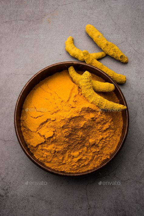 Organic Haldi or Turmeric powder spice pile in a bowl with whole, selective focus by stockimagefactory. Organic Dry turmeric or Haldi powder also known as curcuma longa linn, selective focus #Sponsored #spice, #pile, #bowl, #powder Tumeric Powder, Haldi Powder, Spices Photography, Ghee Recipe, Natural Spices, Spices Packaging, Healthy Facts, Organic Diet, Turmeric Powder