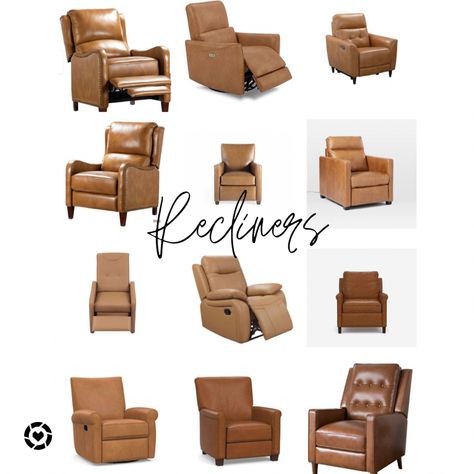 Cognac Leather Recliner, Leather Rocking Recliner, Boho Recliner Living Rooms, Accent Chair Recliner, Reclining Accent Chair, Brown Recliner Living Room Decor, Cognac Recliner, Brown Leather Recliner Living Room, Living Room Recliners Ideas