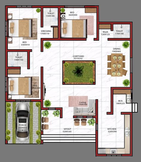 Home Design Plans Indian, Rumah Moden, 30x40 House Plans, 2bhk House Plan, Indian House Plans, Free House Plans, Courtyard House Plans, Duplex House Plans, Kerala House Design