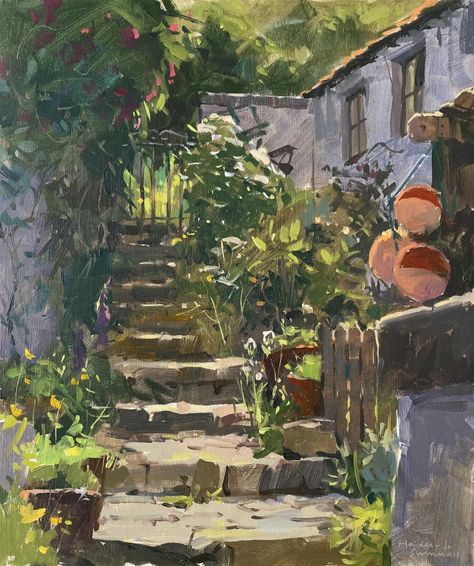 Contemporary Figurative Art, Easy Painting Projects, British Artists, Stone Steps, Italian Landscape, Artsy Pictures, Architecture Painting, Landscape Art Painting, Art Painting Gallery