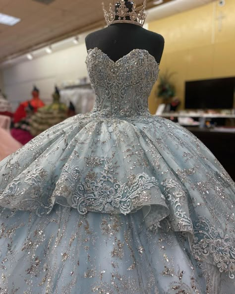 Bluesweet 16 Dresses, Light Blue Debut Gown, Cinderella 15 Dresses Quinceanera, Light Blue And Silver Quinceanera Dress, Winter Quinceanera Dress, Quinceanera Dresses Sliver, Icy Blue Quinceanera Dresses, Gray Blue Quinceanera Dresses, Sliver Quince Dress