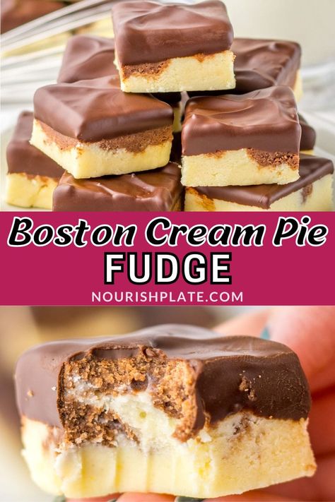 Boston Cream Pie Fudge Recipe Sweet Potato Fudge Recipe, Fluffernutter Fudge, Fudge Business Ideas, Tiramisu Fudge, Boston Cream Pie Fudge, Irish Candy Recipes, Mermaid Fudge Recipe, Root Beer Fudge Recipes, Easy To Make Fudge