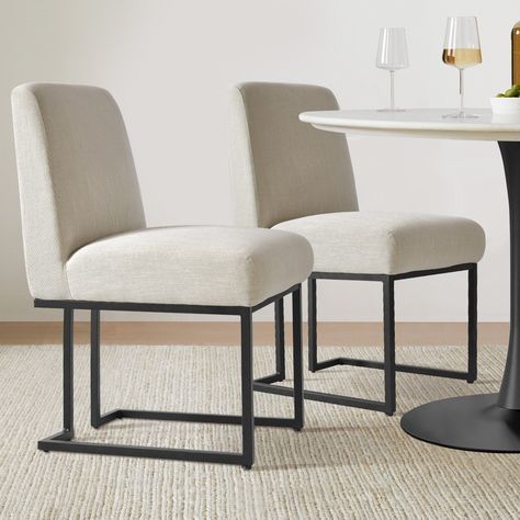 Dining Chair with Black Metal Legs (Set of 2) - Bed Bath & Beyond - 37417502 Fabric Kitchen Chairs, Linen Dining Chairs, Console Table Living Room, Chair Wood, Parsons Chairs, Living Room Shop, Living Room Accents, Upholstered Side Chair, Fabric Dining Chairs