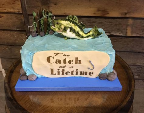 Catch Of A Lifetime Grooms Cake, Fish Grooms Cake Ideas, Groomsman Cake Fishing, Grooms Cake Ideas Fishing, Grooms Cake Fishing Theme, Fishing Wedding Ideas, Fishing Grooms Cake, Groom Cake Ideas, Fishing Wedding Cake