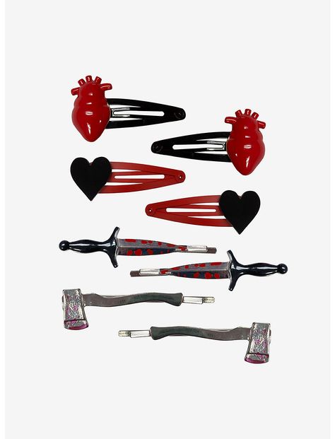 Bloody Weapons & Heart Hair Clip Set Unique Hair Accessories, Hair Techniques, Emo Hair, Red And Silver, Heart Hair, Happy Mom, Alternative Outfits, Pastel Goth, Free Jewelry