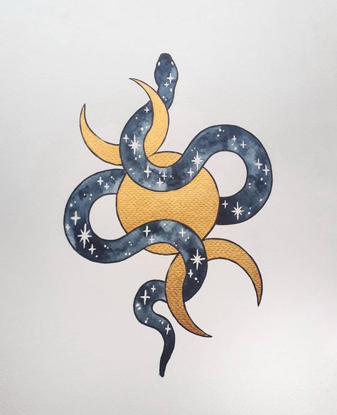 Queer Tattoos, Kundalini Tattoo, Moon Priestess, Moon Eyes, Serpent Tattoo, Beginner Tattoos, Golden Snake, Snake Drawing, Moon Energy