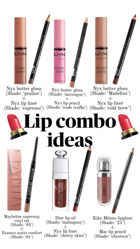 Lip combo ideas #lipcombo #makeup #trendingmakeup Lip Combos That Last, Nyx Nude Truffle Lip Liner Combo Color, Makeup Ideas Lip Liner, Cola Lip Combo, Ulta Lip Combo, Best Lip Combos Drugstore, Best Lip Combos For Medium Skin, Nyx Lip Liner Combo, The Best Lip Combo