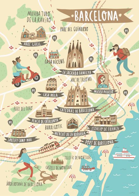 Map of Barcelona :: Behance Barcelona Map Illustration, Barcelona Tourist Map, Barcelona Souvenirs, Barcelona Spain Itinerary, Barcelona City Map, Barcelona Illustration, Editorial Advertising, Barcelona Tourist, Barcelona Map