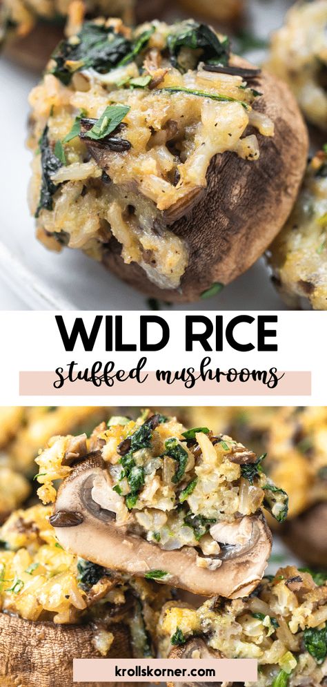 Stuffing With Mushrooms, Vegetarian Stuffed Mushrooms, Wild Rice Blend, Wild Rice Recipe, Stuffed Mushrooms Vegetarian, Vegetarian Stuffing, Wild Rice Recipes, Mushroom Appetizers, Stuffed Mushroom