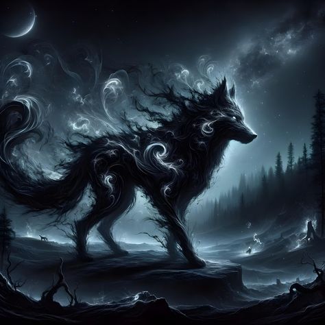 White Wolf With Black Markings, Wolf Like Creature, Black Dire Wolf Art, Magic Wolf Fantasy Art, Wallpaper Backgrounds Wolf, Wolves Fantasy Art, Wolf Wallpaper Laptop, Shadow Wolf Art, She Wolf Art