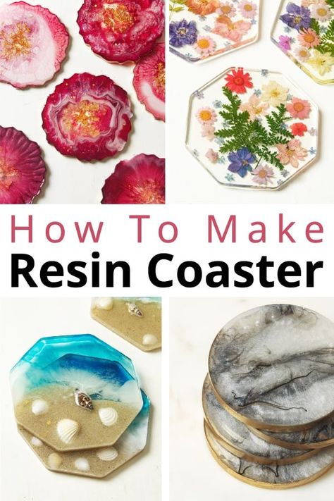 See how to make show-stopping coasters with resin! This DIY resin coasters tutorial includes tips on choosing the best molds, resin for coasters, and shows design ideas such as ocean beach coasters, botanical flower coasters, agate geode coasters, photo coasters, and wood coasters. Homemade epoxy coasters are so lovely to serve drinks on and make a conversation piece on every table. They're also a fantastic gift idea for your family and friends and make to sell. | CountryHillCottage.com Rock Coasters Diy, How To Make Acrylic Coasters, Diy Coasters Easy, Resin Coasters Ideas, Resin Coasters Diy, Make Resin Coasters, Coaster Design Ideas, Resin Flower Coasters, Coasters Ideas