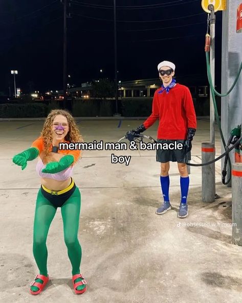 Papa Smurf Halloween Costume, Spongebob Mermaidman And Barnacle Boy Costume, Mermaidman Spongebob Costume, Barnical Boy Spongebob Costume, Mermaid Man And Barnacle Boy Couple, Water Boy And Vicky Valencourt Costume, Mermaid Man And Barnacle Boy Costume Diy, Fish And Fisherman Couples Costume, Men Duo Halloween Costumes