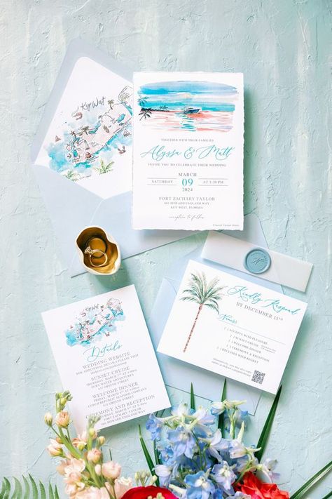 Key West Wedding Guide | **Long Post Alert** Wedding Vendor Review 3/9/24 | Facebook Wedding Map Illustration, Watercolor Wedding Map, Watercolor Wedding Invitation Suite, Map Wedding Invitation, Painted Wedding Invitation, Map Wedding, Colorful Wedding Invitations, Key West Wedding, Map Illustration