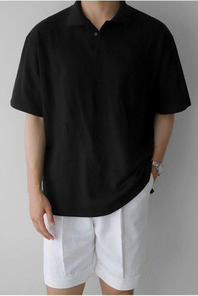 Black Polo Outfit Men Korean, Polo For Men Outfit, Mens Black Polo Shirt Outfit, Polo Shirt Outfit Men Korean, Collar Shirt Outfits Men, Men In Polo Shirts, Clean Outfits Men, Black Shoes Outfit Men, Black T Shirt Outfit Men