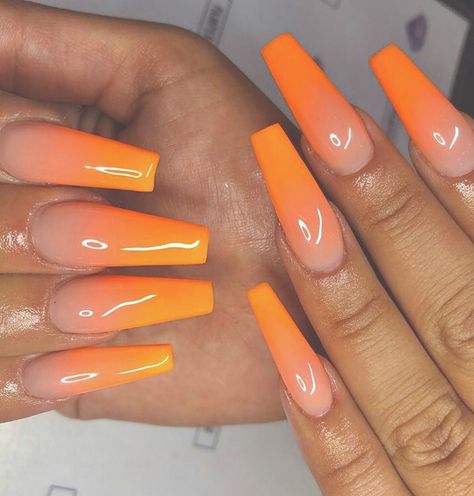 @TRUUBEAUTYS💧 Nails After Acrylics, Orange Acrylic Nails, Faded Nails, Long Acrylic Nail Designs, Ombre Acrylic Nails, Summer Acrylic Nails, Orange Nails, Heart Nails, Coffin Nails Designs