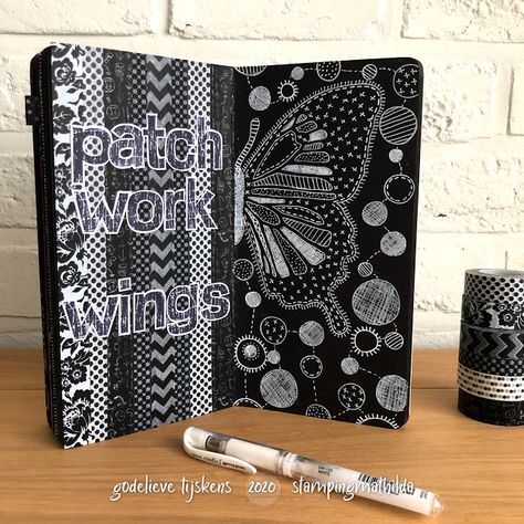 Black And White Prints Printable, Altered Composition Books, Darkroom Door Stamps, Black Journal, Black Journals, Dyan Reaveley, Black Paper Drawing, Blog Banner, Glue Book