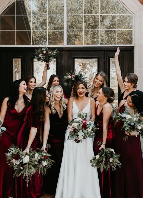 Red Rose Wedding Bridesmaid, Winter Wedding Red Bridesmaid Dresses, Red Bridesmaid Dresses Fall Wedding, Deep Red Bridesmaid Dresses Winter, Deep Bridesmaid Dresses, Red Rose Bridesmaid Dress, Winter Red Bridesmaid Dresses, Red Wine Color Bridesmaid Dresses, Wedding Deep Red