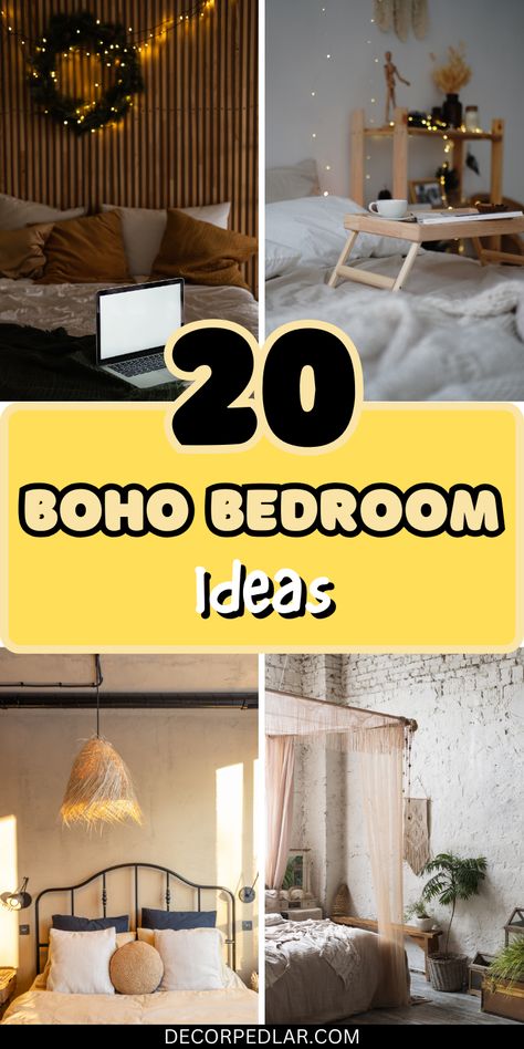 How can you achieve a boho bedroom that feels like a personal oasis? This article will explore 20 boho bedroom ideas that inspire relaxation and reflect your unique personality. Minimalistic Boho Bedroom, Boho Style Bedroom Ideas Bohemian, Ethnic Bedroom, Boho Bedrooms, Bedroom Ideas Bohemian, Wooden Bead Chandelier, Wood Bead Chandelier, Rattan Headboard, Boho Style Bedroom