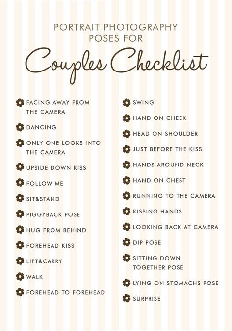 Photography Checklist Photo Shoots, Portrait Photography Challenge, Photography Business Quotes, Pose Prompts Photography, Couples Photo Challenge, How To Grow Your Photography Business, Engagement Photo Checklist, Portrait Photography Quotes, Realistic Wedding Ideas