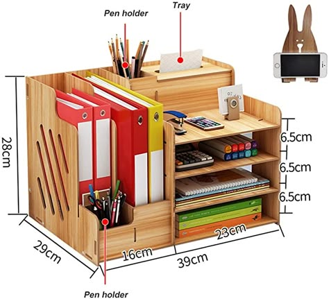 Office Document Storage, Office Supply Storage, Diy Desktop, Wooden Desk Organizer, Container Office, Pencil Storage, Wooden Organizer, Organized Desk Drawers, Diy Halloween Decor