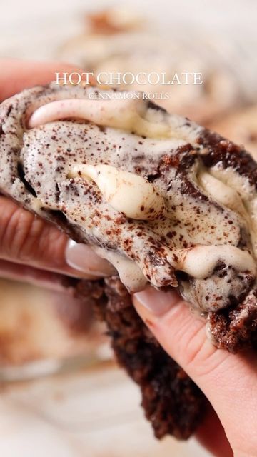 Rosie Brown on Instagram: "Hot Cocoa Cinnamon Rolls ☕️ 🍫 It’s officially hot chocolate season!! These hot chocolate cinnamon rolls are inspired by the drink of the season with perfectly pillowy soft chocolate dough filled with a chocolatey cinnamon filling and gooey marshmallows slathered with a creamy whipped frosting. The recipe requires no eggs and can be made with all dairy free ingredients. Find the full video, recipe and method via subscription! 🎄 #eggfree #dairyfree #christmasfood #vegan #theholiday #holidays #christmastime #cinnamon #cinnamonrollrecipe #chocolate #eggfreebaking #hotchocolate #hotcocoa" Hot Cocoa Donut Recipe, Hot Chocolate Rolls, Hot Cocoa Cinnamon Rolls, Hot Chocolate Cinnamon Rolls, Hot Chocolate Cinnamon, Chocolate Cinnamon Rolls, Chocolate Dough, Chocolate Rolls, Healthy Cinnamon Rolls