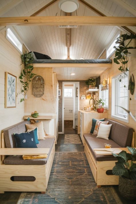 One Room Cabin Interior, Rustic Tiny House Interior, Tiny Homes Interior, Inside Tiny Houses, Tiny Home Decor, One Room Cabin, Rustic Tiny House, Cozy Fall Bedroom, House Interior Ideas