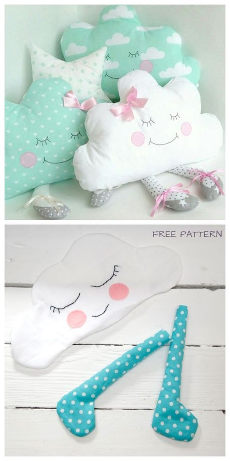 DIY Fabric Cloud Baby Free Sewing Pattern & Tutorial Sewing For Boys, Sewing For Babies, Cloud Diy, Baby Pillow Diy, Diy Sy, Fabric Crafts Diy, Bantal Sofa, Free Sewing Pattern, Costura Diy