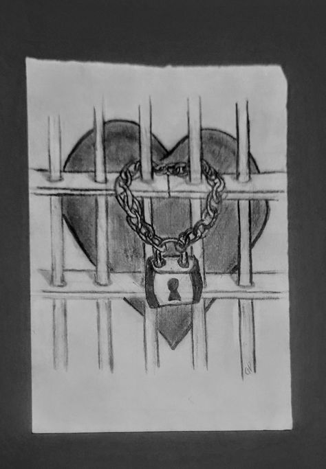 Heart behind jail bars locked up Jail Tattoos Prison, Jail Prison Art Love, Locked Heart Drawing, Prison Art Behind Bars Drawings, Jail Bars Drawing, Prison Drawings Sketches, Lock Drawing Sketch, Jail Bars Tattoo, Prison Art Love