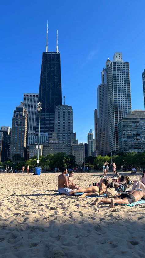 chicago city summer beach vibes aesthetic bucket list skyscraper #city #cityscape #beach #summer #summerbucketlist #urban #chicago Beach And City Aesthetic, Nyc Beach Aesthetic, Chicago Beach Aesthetic, Loyola University Chicago Aesthetic, Living In Chicago Aesthetic, Chicago Aesthetic Summer, Chicago Summer Aesthetic, Beach City Aesthetic, Chicago In Summer