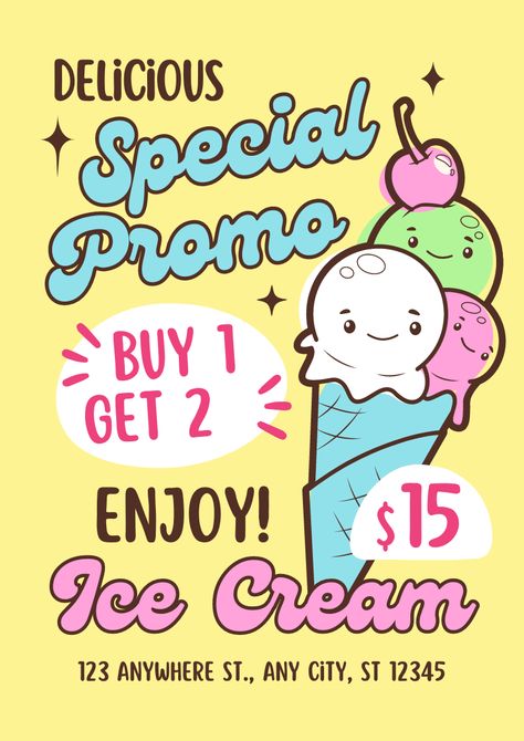 See more templates in my Canva portfolio 👉 https://www.canva.com/p/olegnik/ ⭐️ This design meets the following characteristics: ice cream shop promotion marketing ice cream cone advertise cute yellow illustrative ad Ice Cream Poster Design Ideas, Print Ads Design, Ice Cream Advertisement, Canva Portfolio, A4 Template, Ice Cream Poster, Promotion Marketing, Photo Collage Maker, Marketing Logo