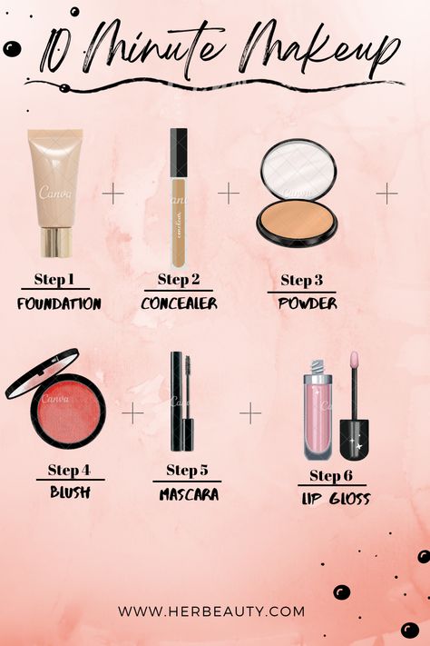 There are 6 easy steps which will help you to do your makeup in 10 minute. This steps are good for beginner. All the product which are use is from "HER BEAUTY" which have amazing collection of makeup. Basic Makeup List For Beginners, Makeup Basics For Beginners Step By Step, No Makeup Makeup Steps, Basic Makeup Steps, Mekup Steps, Simple Makeup Steps, 10-minute Makeup, Basic Makeup For Beginners Step By Step, Mekup Bride Simple Step By Step