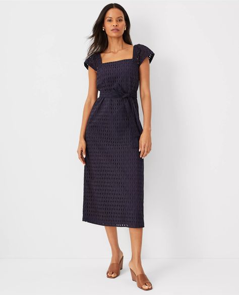 Eyelet Square Neck Puff Sleeve Midi Dress Petite Midi Dress, Puff Sleeve Midi Dress, Puff Dress, Suit Jackets For Women, Ann Taylor Dresses, Sleeve Midi Dress, Trendy Clothes For Women, Petite Outfits, Petite Dresses