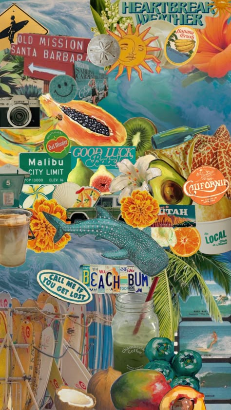 #summer #beach Beach Nostalgia Aesthetic, Beach 70s Aesthetic, Ocean Wall Collage, Wallpaper Backgrounds Ocean, Kolaj Wallpaper, Beach Collage Wallpaper, Summer Vacation Wallpaper, Tropical Collage, Trendy Collage