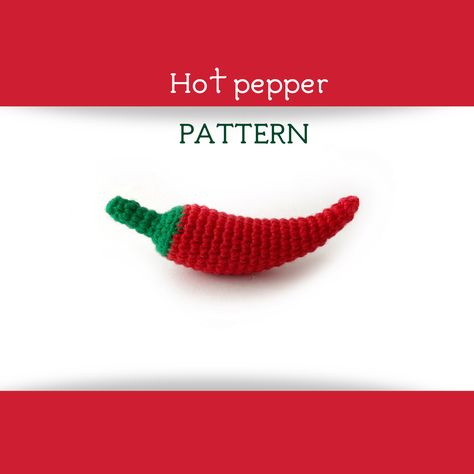 Crochet Chili Pepper, Pepper Crochet, Vegetables Pattern, Crochet Play Food, Eco Friendly Baby Gifts, Crochet Vegetables, Crochet Patterns Easy, Crochet Tutorial Pattern, Play Food Set