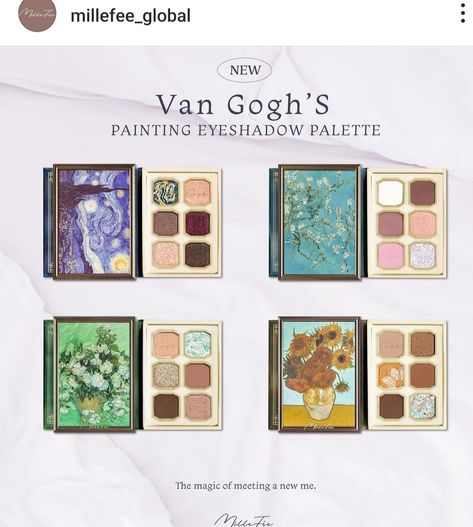 Makeup Pallets Aesthetic, Eyeshadow Pallets Aesthetic, Van Gogh Makeup, Makeup Pallettes, Cute Eye Makeup, Makeup Pallets, Fancy Makeup, Eyeshadow Pallets, Cat Makeup