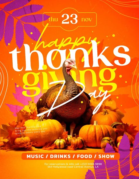 Check out the Thanksgiving Flyer PSD Template for your next club and party event. FreePSDFlyer.com is the best resource full of amazing Free PSD Flyer Templates for Photoshop! Create amazing flyer, poster or social media designs with our free templates. Thanksgiving Design Graphic, Thanksgiving Poster Design, Thanksgiving Flyer Design, Thanksgiving Graphic Design, Happy Thanksgiving Canada, Thanksgiving Ads, Thanksgiving Flyer, Thanksgiving Graphics, Thanksgiving Poster