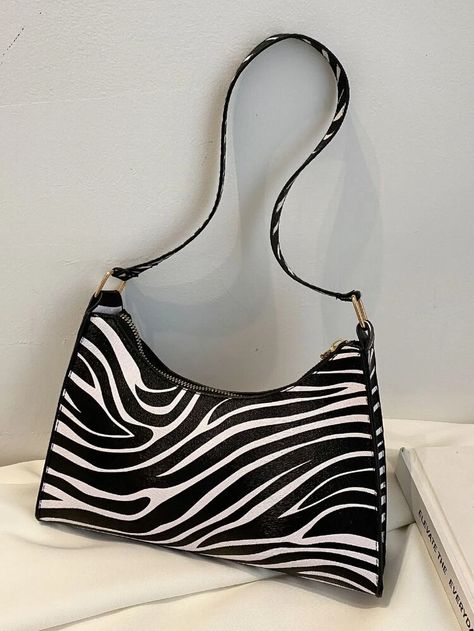 Zebra Aesthetic, Black And White Bags, Bags Aesthetic, Baguette Bag, Square Bag, Zebra Print, White Bag, Shoulder Bag Women, Fashion Prints