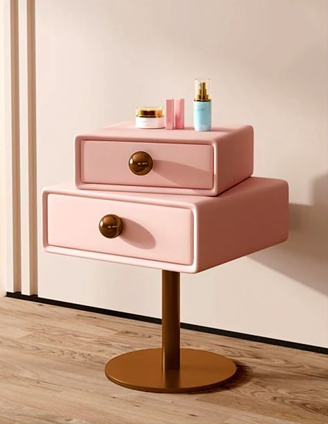 Creative Rotating Bedside Table High Appearance Bedroom Nightstands with Two Drawers Solid Wood Night End Table/Side Table for Girls Bedroom (Color : Pink, Size : 50x40x60cm) Pink Drawers, Bedroom Nightstands, Girls Bedroom Colors, Upcycle Furniture, Teenage Girl Room, Side Tables Bedroom, Bedroom Color, Night Table, Teenage Bedroom